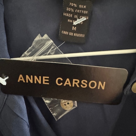 Anne Carson Navy Button Down Silk Shirt - Picture 3 of 3